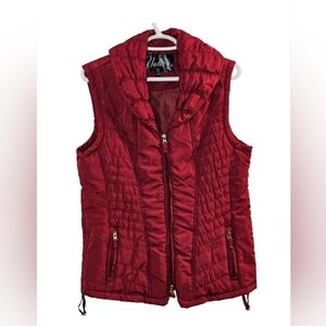 [Juli] Burgandy Quilted Puffer Sleeveless Zipper Front Vest